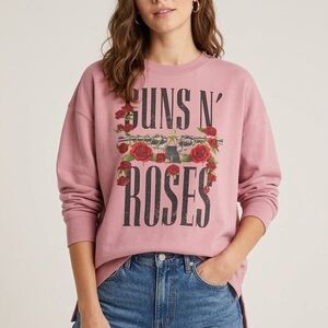 Guns N' Roses Oversized Graphic Sweatshirt Pink M Medium 2024 Bravado Band Tee